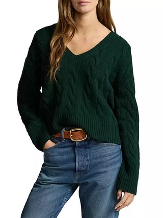 Polo Ralph Lauren, Wool-Cashmere Cable-Knit V-Neck Sweater