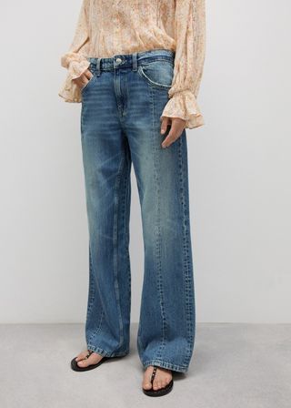 Straight Jeans With Decorative Seams