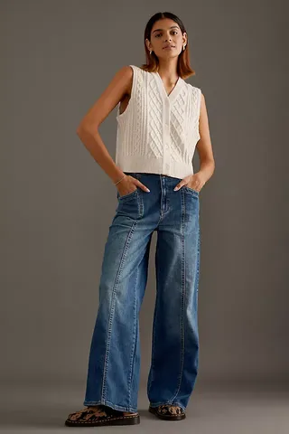 Pilcro Corset Seamed High-Rise Wide-Leg Jeans