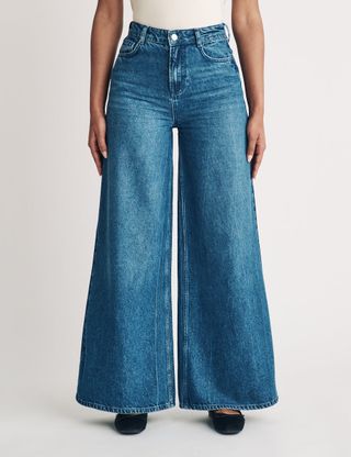 Mid Wash Palazzo Wide Leg Jeans