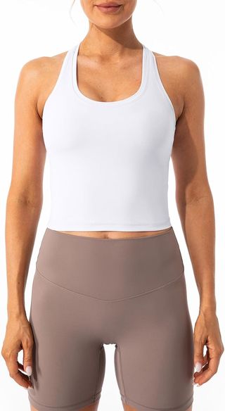 Lavento, Lavento Women's Racerback Crop Tank Workout Running Yoga Tops (white, Medium)