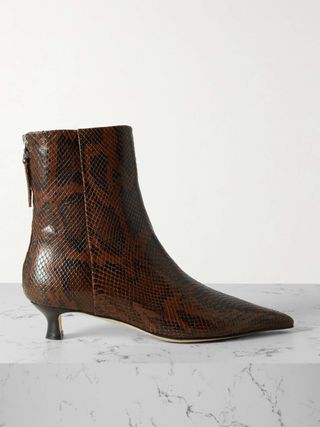 Zoe Snake-Effect Leather Point-Toe Ankle Boots