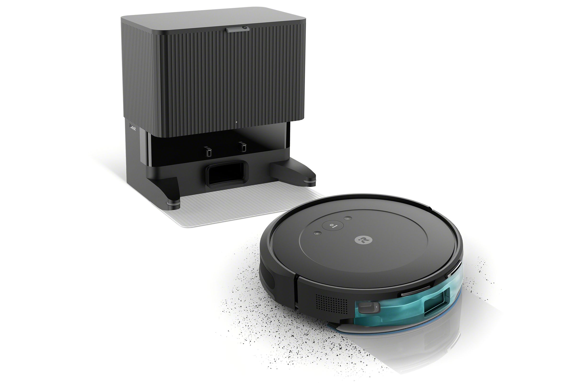 The iRobot Roomba Combo 2 Essential robovac approaching its charging dock.