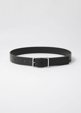 Rectangular-Buckle Leather Belt