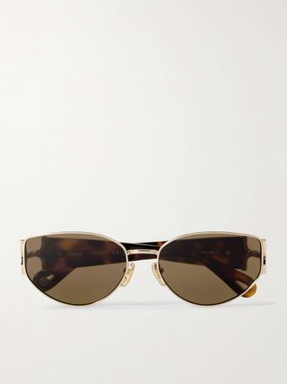 Oval-Frame Gold-Tone and Tortoiseshell Acetate Sunglasses