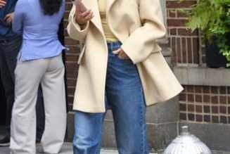 Katie Holmes Just Wore a Mall-Brand Coat In the Pretty Color Trend That's the New Camel