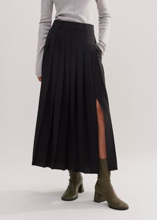 Wool-Blend Pleated Skirt