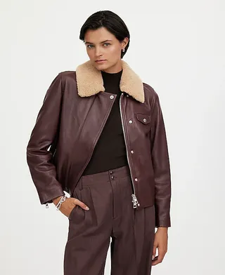 Madewell, Shearling-Collar Asymmetric Zip-Front Jacket in Leather