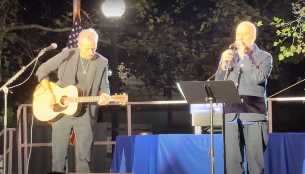 Michael Stipe and Jason Isbell perform R.E.M. songs at Kamala Harris rally