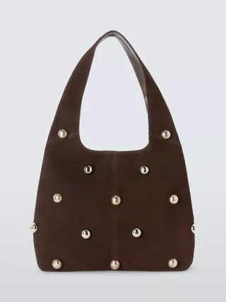 John Lewis X A.w.a.k.e. Mode Large Embellished Suede Hobo Bag, Brown