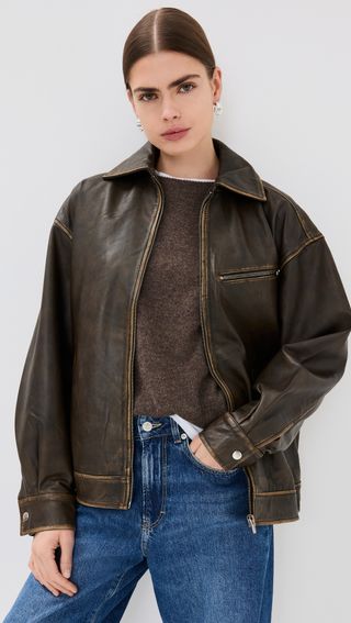 Veda Marco Leather Oversized Bomber