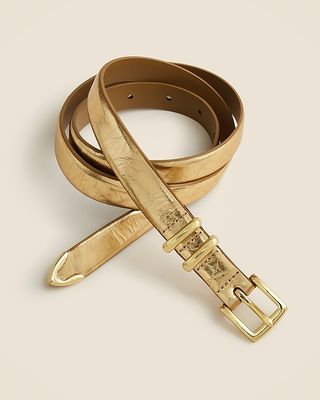 Crackled Metallic Leather Belt With Gold Hardware