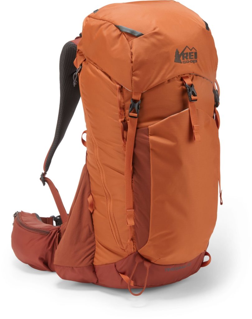 An orange backpack available in the REI winter sale