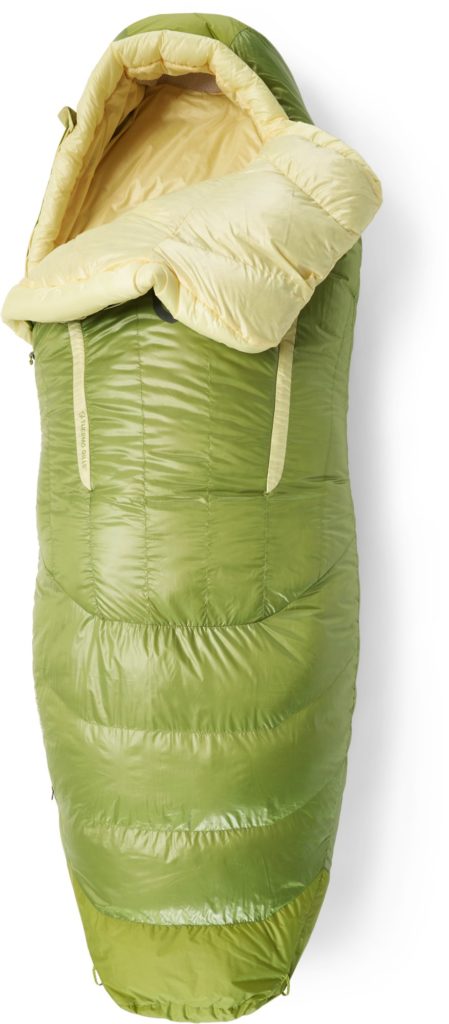 A lime green sleeping bag available in the REI winter sale