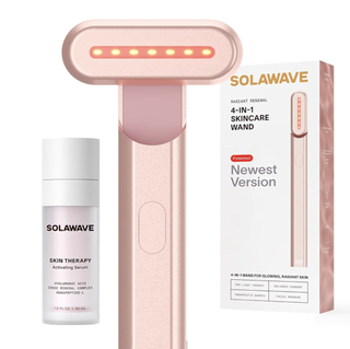 Solawave 4-In-1 Radiant Renewal Facial Wand & Skin Therapy Serum Bundle | Red Light Therapy for Face and Neck | Galvanic Skincare Wand & Massager | Anti-Aging Wrinkle Reduction | Solawave Original