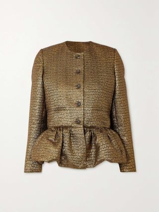 + Net Sustain Crystal-Embellished Metallic Jacquard Peplum Jacket