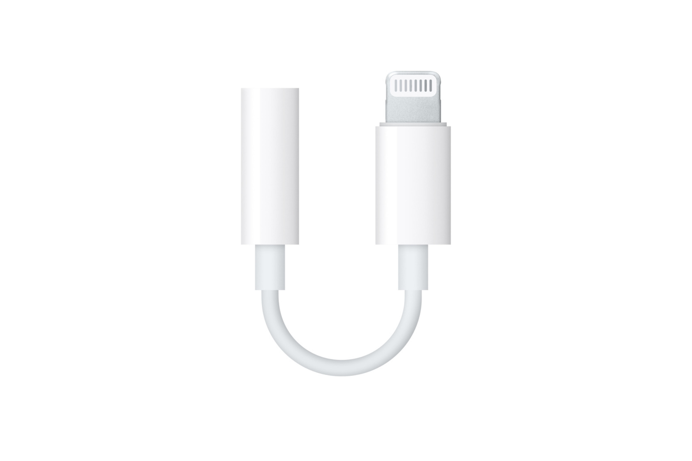 Apple’s Lightniing to 3.5mm headphone jack adapter, curved up nito a U shape.