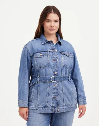 MW, Belted Oversized Trucker Jean Jacket