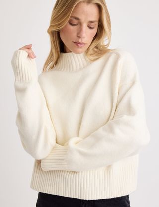 Cream Funnel Neck Knitted Jumper