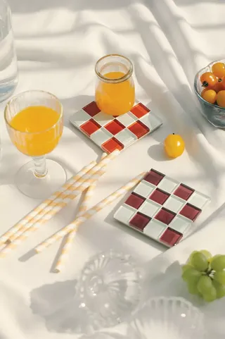 Subtle Art Studios Chocolate Checkered Glass Tile Coaster