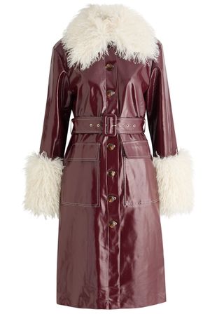 Simone Faux Shearling-Trimmed Vinyl Coat