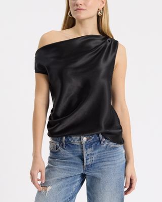 Express, Satin One Shoulder Draped Top