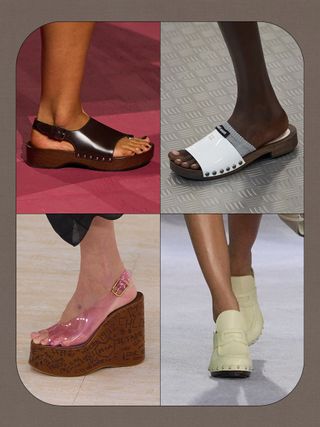 a collage of details images of shoes on the spring/summer 2025 runways