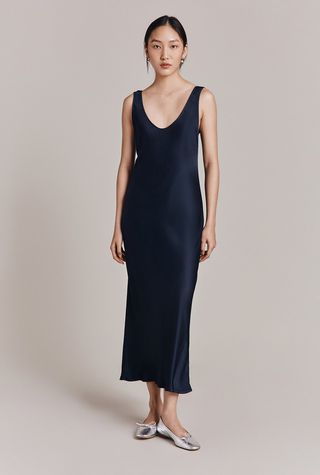 Palm Satin Midi Slip Dress