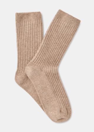 Neutral Cashmere Ribbed Socks