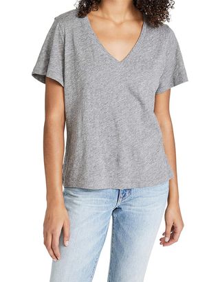 Madewell Women's Whisper Cotton V-Neck Tee, Iron, Grey, Xxs