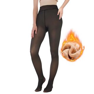 Exquislife Fleece Lined Tights Sheer Women - Fake Translucent Warm Pantyhose Leggings Sheer Thick Tights, for Winter - Black