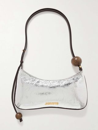 Le Bisou Perle Embellished Metallic Crinkled-Leather Shoulder Bag