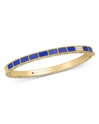 18k Yellow Gold Mosaic Lapis & Diamond Bangle Bracelet