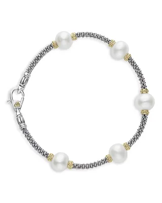 Sterling Silver & 18k Yellow Gold Luna Cultured Freshwater Pearl Station Bracelet