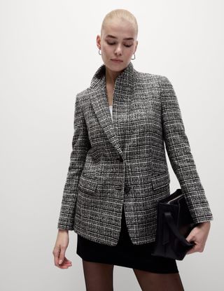 Tweed Textured Single Breasted Blazer