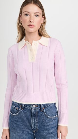 English Factory Color Block Polo Knit Top