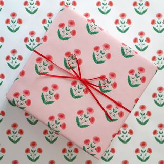 WoodburyDesignCo, Gift Wrap Roll | Wrapping Paper | Pink Poppy Print | Festive Holiday Illustration | 6ft Roll