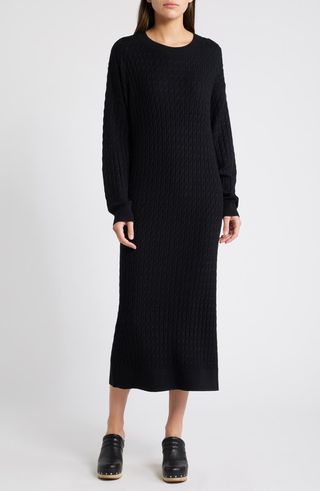 Cable Stitch Long Sleeve Midi Sweater Dress