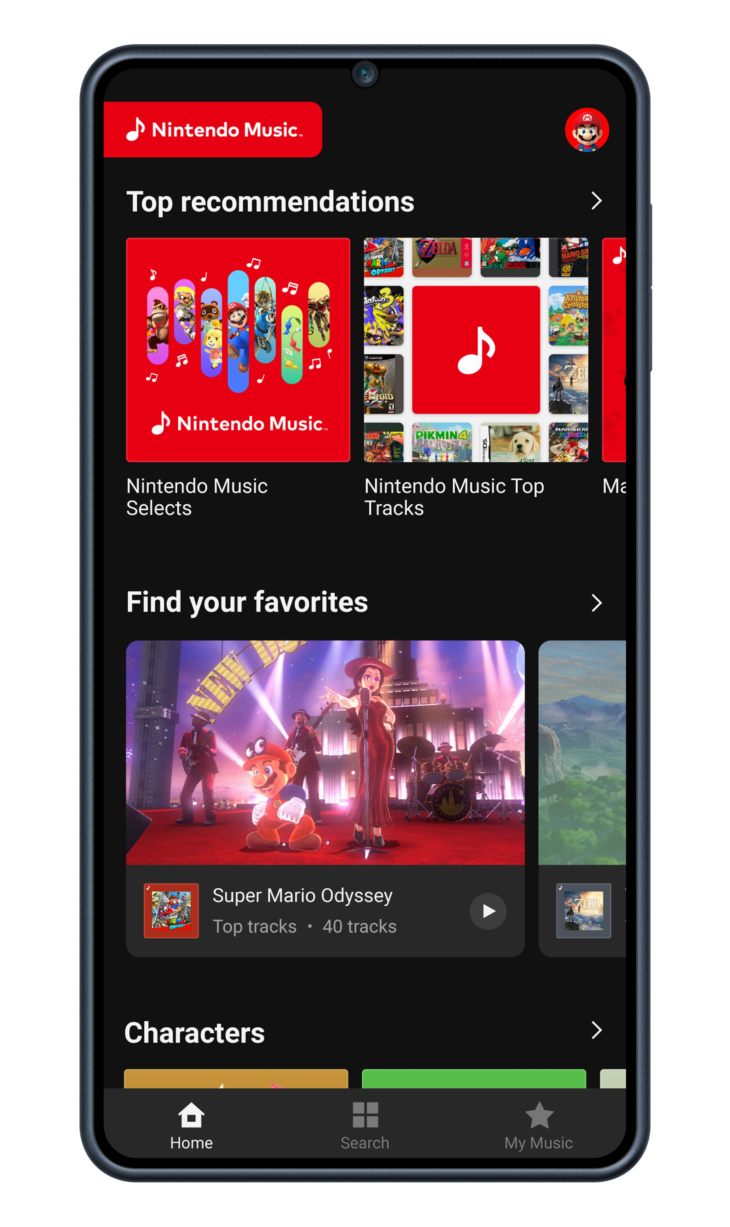 A screenshot of the Nintendo Music app.