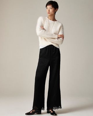 Stratus Lace-Trim Pant in Textured Satin