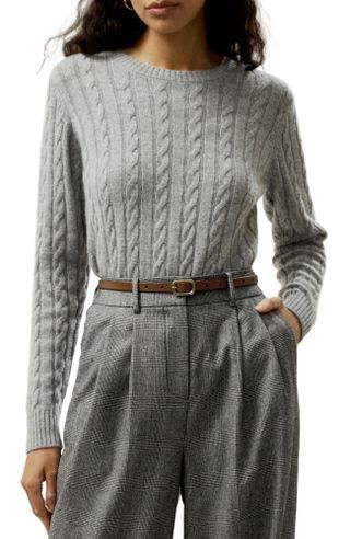 Lilysilk, Classic Cable Knit Sweater With Ribbed Edges