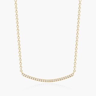 14k Yellow Gold Slightly Curved Diamond Bar Necklace