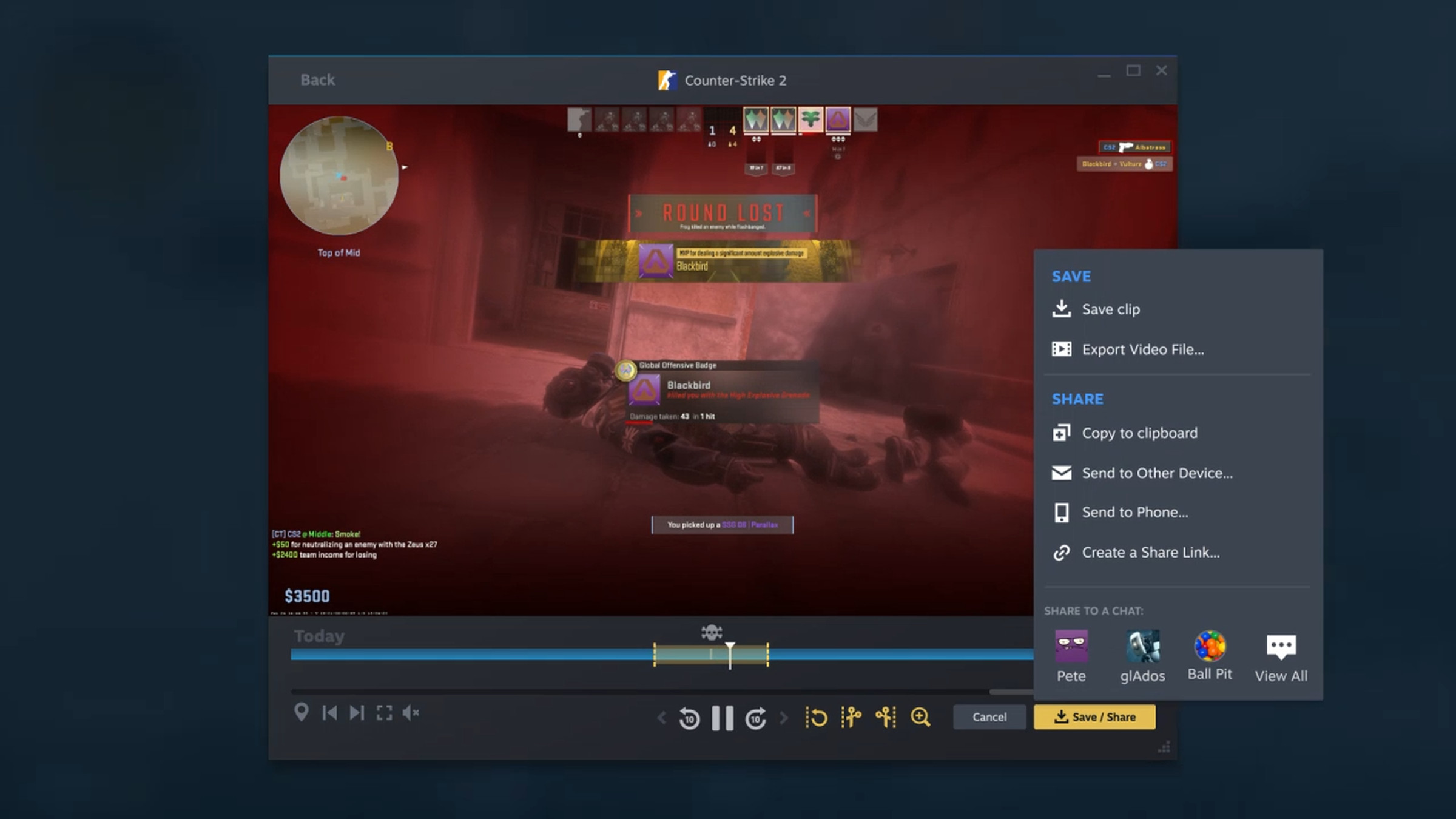 Steam Game Recording simulated screenshot showing a player using the tool to share a clip.