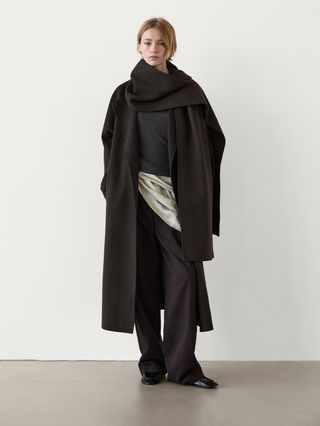 Wool Blend Coat With Scarf