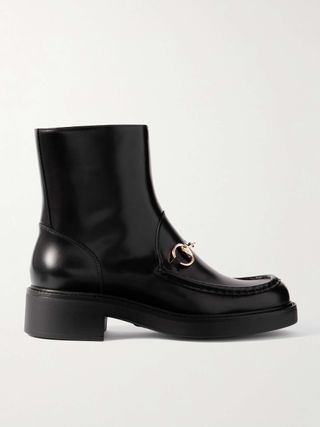 Horsebit-Embellished Patent-Leather Ankle Boots