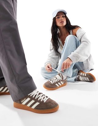 Adidas Originals Handball Spezial Gum Sole Trainers in Brown and White