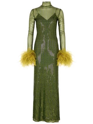 Fonda Pepe Feather-Trimmed Sequin Gown