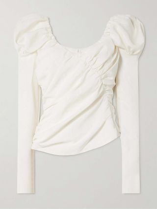 Luna Draped Wool-Blend Moire Top