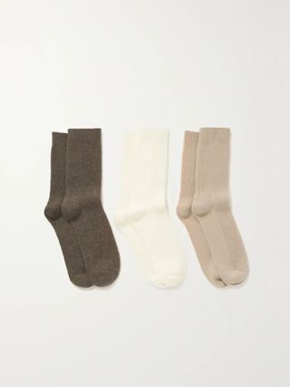 Set of Three Lucia Ribbed Cashmere Socks