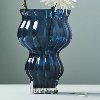 Anthropologie, Curvy Blue Soda Glass Vase